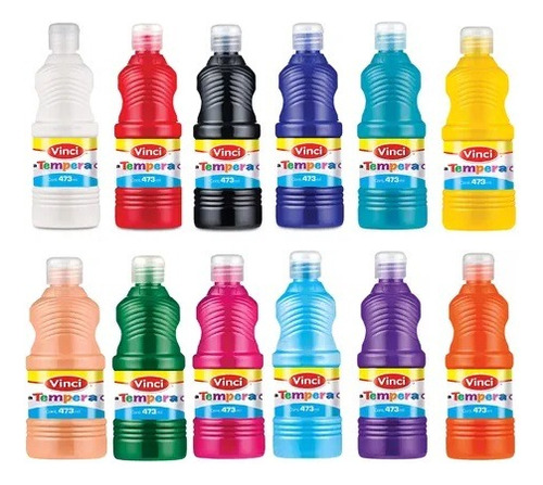 Kit Escolar Goma + Lapiz + 18 Pintura Vinci Tempera 473 Ml