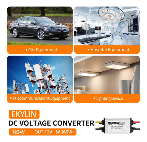 Convertidor Dc Ekylin De 24 V A 12 V, 5 A, 60 W, Resistente