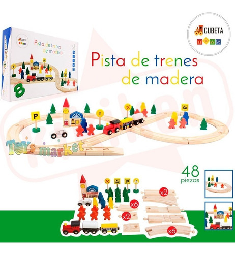Imagen 5 de 7 de Trenes De Madera Imantados 48 Piezas Vagones Tren Premium