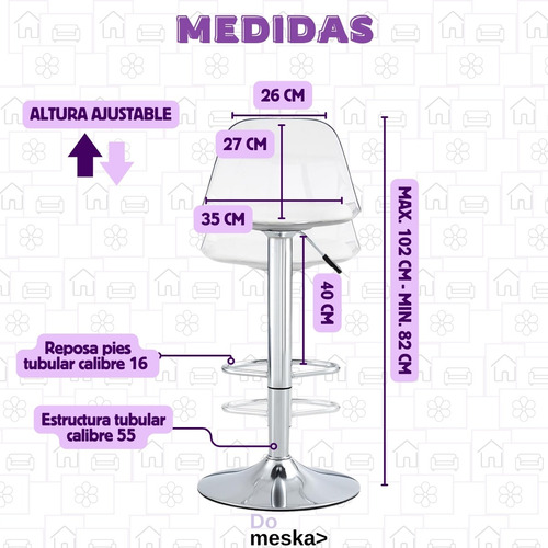 Silla Comedor Banco Barra Restaurantes 1 Pz Hogarden Vini Piel Metal Transparente