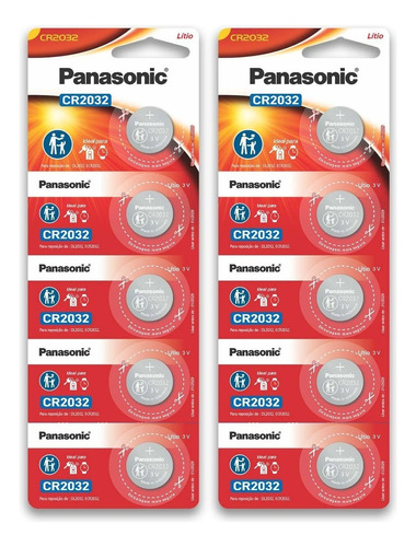 10 Pilhas Baterias Cr2032 3v Panasonic 02 Cartelas