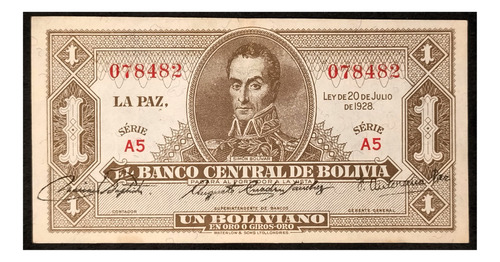 Bolivia 1 Boliviano 1928 Serie A5 Exc Pick 128a 