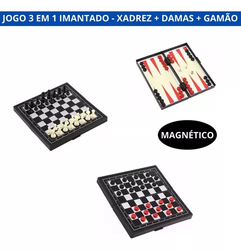 Kit Jogos 3 Em 1 De Xadrez Dama E Gamão Magnético E Dobravel