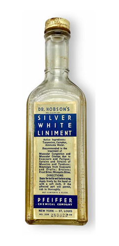 Antiguo Frasco Medicina Silver White Liniment Marca Pfeiffer