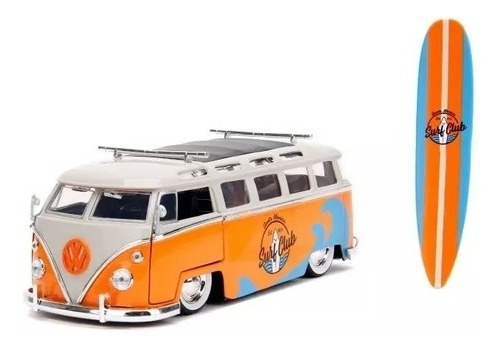Jada 1:24 1962 Volkswagen Bus Naranja Tabla Surf Caja Color Naranja