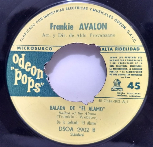 Frankie Avalon- Balada De  El Alamo - Vinilo 7  Single