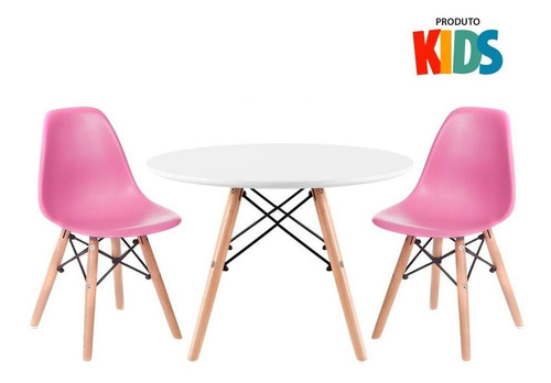 Kit Eames Infantil Mesa 60 Cm E 2 Cadeiras Eames Junior Cor da tampa Mesa branco com cadeiras rosa