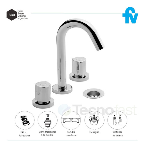 Griferia De Baño Fv Lavatorio Mesada Radal 207/c7 Cromado