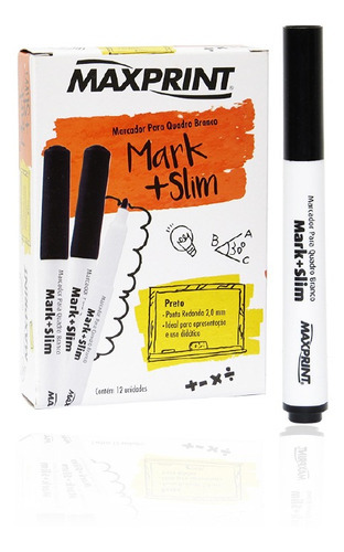 Marcador Para Quadro Branco Mark + Slim Preto - Maxprint