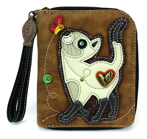 Billetera De Hombre Chala Cuerina Diseño Gato Marron