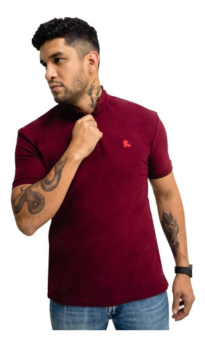 Playera Polo Valdov Cuello Mao Hombre Slim Fit Vino / Rojo