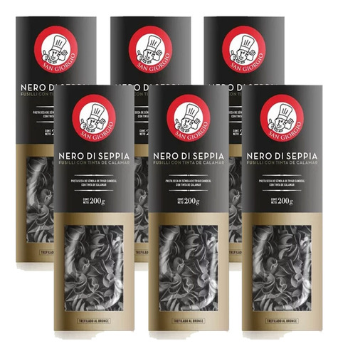 Pack 6 Fideos Fusilli San Giorgio Con Tinta De Calamar X200g