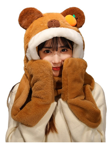 Conjunto De Bufanda Con Guantes Y Gorro Con Capucha Capibara