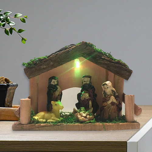 Resina Nacimiento De Jesús Escultura B Con Luz Led