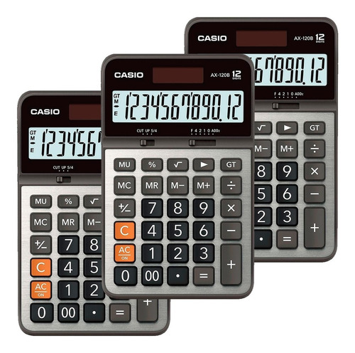 Imagen 3 de 7 de Paquete De 3 Calculadoras Casio De Escritorio Ax-120b, 12 D.