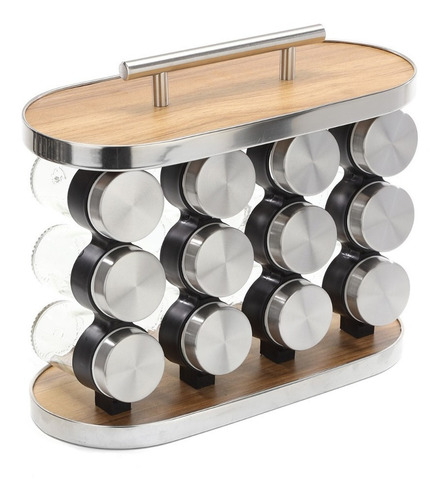 Imagen 6 de 10 de Especiero Condimentos Acero Inoxidable Frasco Vidrio X 12 U