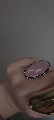 Anillo Hindú De Piedra Cuarzo Rosa Xl Regulable