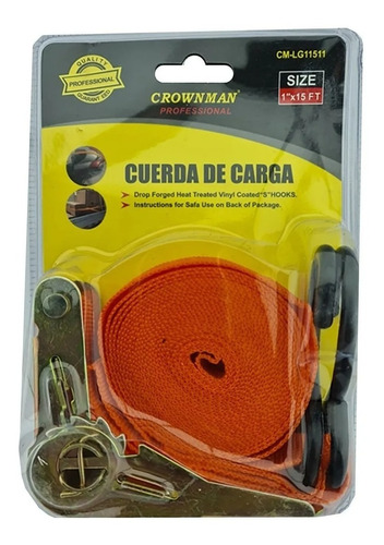 Eslinga Cinta Amarre Con Ratchet 1 Pulgada X 15 Ft Crownman