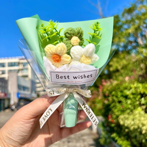 Mini Ramo De Flores Artificiales Tejidas A Mano A Ganchillo