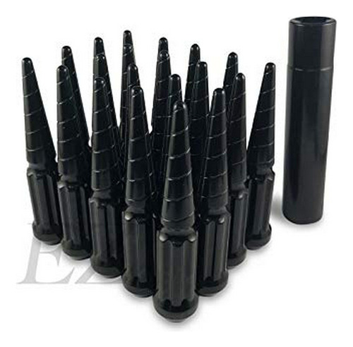 20 Solid Twisted Spline Spike Lug Nuts Kit 14x1.5 Black
