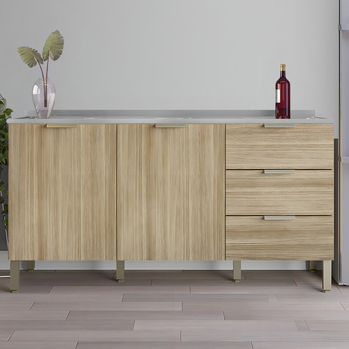 Balcão Gabinete Com Pia Inox 160cm Charm K02 Freijó Cor Marrom amarelado