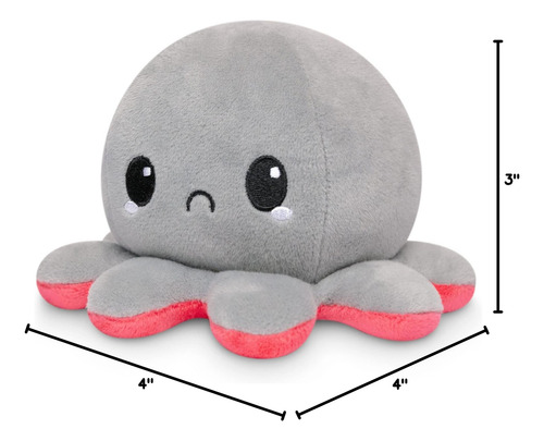 Peluche Reversible De Pulpo Rojo Enojado Y Gris Triste