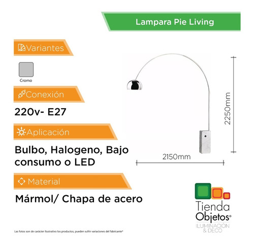 Imagen 4 de 9 de Lampara Pie Living Diseño Curva Marmol Goal Cromada Cuotas