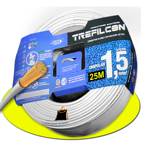 Cable Unipolar Trefilcon 1.5mm Certificado 25m Blanco Iram