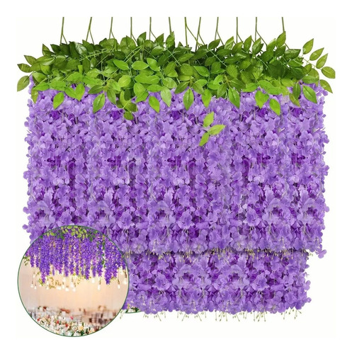 12 Pcs Flor Artificial Wisteria Artificial Decoración Hogar