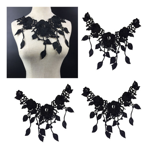 L 3 Piezas Apliques Encaje Cuello Escote Ajuste Para Mujeres