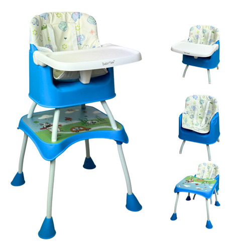 Silla Alta Con Periquera Para Bebe Con Bandeja Y Convertible Color Azul Animales