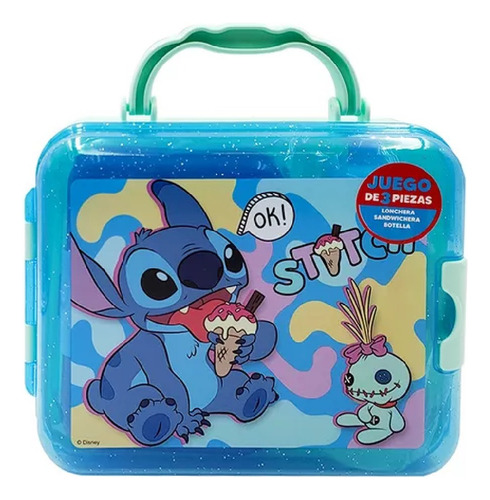 Lonchera Sandwichera Con Botella Stitch Disney 3 Piezas