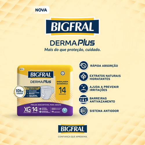Imagem 2 de 4 de Fralda Bigfral Derma Plus Tamanho Xg - 14 Unidades