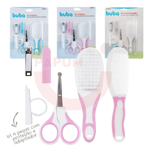 Kit Higiene Cuidados Bebê Escova, Pente, Tesoura E Cortador Cor Rosa