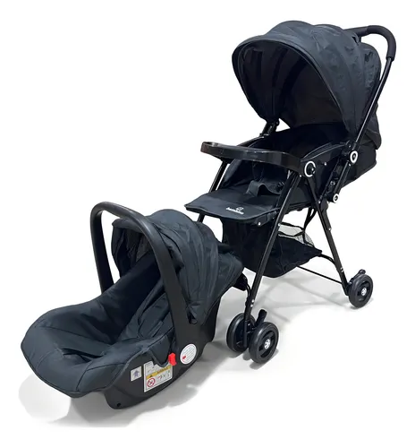 Coche Bebe Bambino Paseador Travel System Silla 3 En 1 Plegable Color Negro