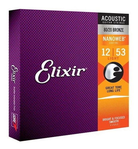 Jogo De Cordas Violão Aço 012 Elixir Light 11052 Made In Usa