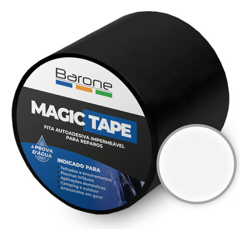 Magic Tape Fita Prova D'água Emborrachada Barone 1,5mx10cm Cor Branco Liso