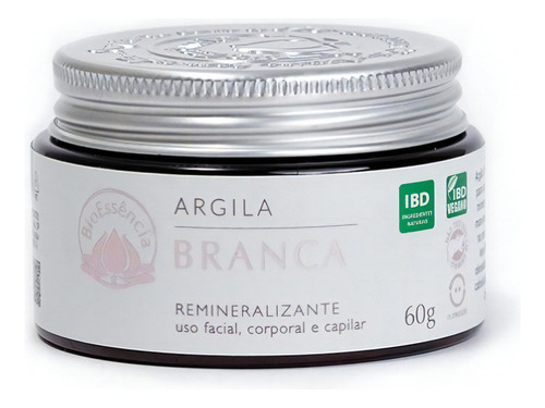 Máscara faciai para pele todos Bioessencia Remineralizante Argila Branca 60g