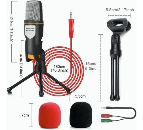 Microfone Condensador Com Divisor De Áudio E Tripé Antiderra