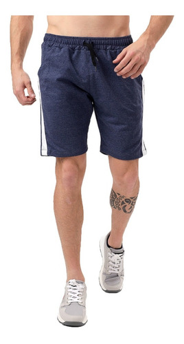 Bermudas Short Hombre Algodon De Jogging Combinado Franja 