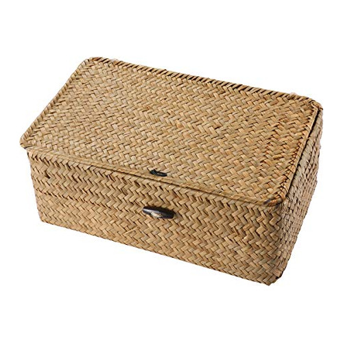 Rattan Storage Basket Makeup Organizer Multipurpose Con...