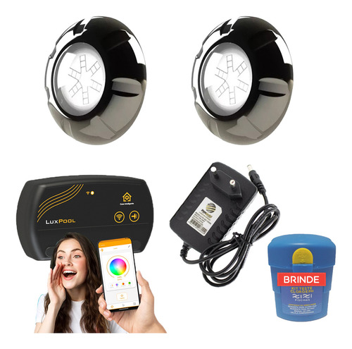 Kit Iluminação Piscina 2 Leds 9w Inox - 32m² + Smart Lux