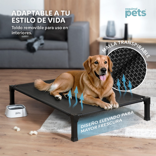 Cama Elevada Para Perro Con Toldo Impermeable Y Malla Transpirable Ideal En Calor, Catre De Mascotas Esquimal Pets, Negro, 106x76x88cm
