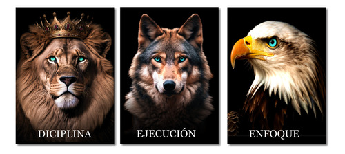 Cuadro Triptico Animales Salvajes Con Palabras Motivadoras 