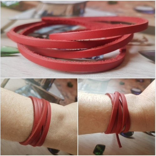 Imagem 4 de 5 de Pedras - Pulseira Couro Tom Vermelho, Sem Fecho, Cód386p47