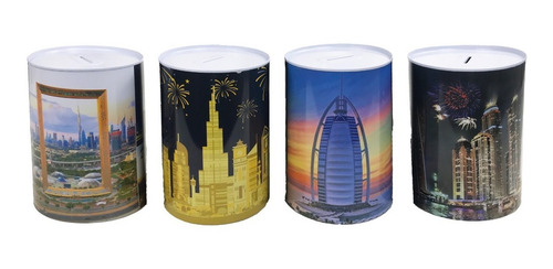 Imagen 4 de 8 de Set 5 Alcancía Metálica Ahorro Diseño Edificios Tamaños 33