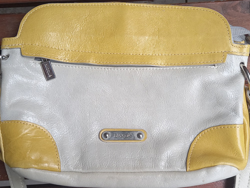 Cartera De Cuero Blaqué Gris Amarillo Bandolera, Poco Uso 