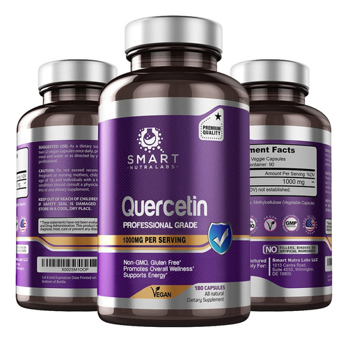 Smart Nutra Labs Quercetina 1000 Mg - 180 Cápsulas Veganas,