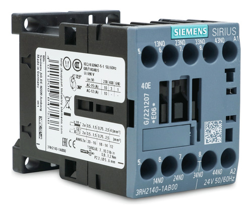 Contactor auxiliar Siemens 24Vca 4na 10a 3rh2140-1ab00