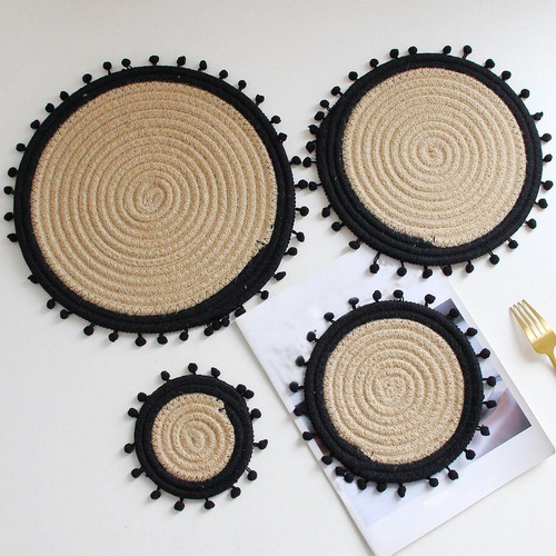 Tapetes De Mesa De Comedor De Lino De Algodón Trenzado